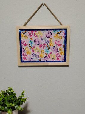 Ponies Sparkling Decorative Message Bulletin Cork Board 9"x12" Light Wood Frame